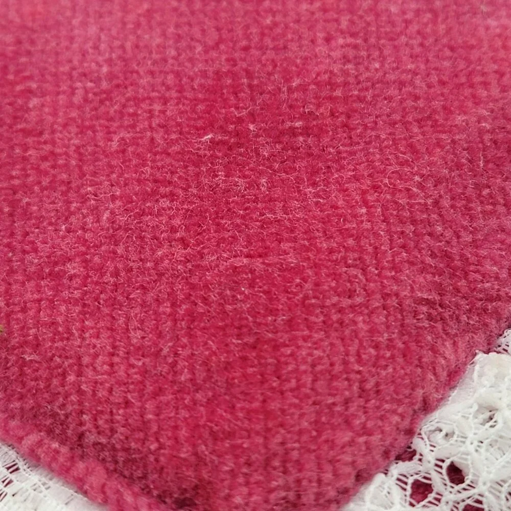 Vtg 80s Heart-Shaped dusty pink  Velvet Pillow With Cream/white Lace Trim